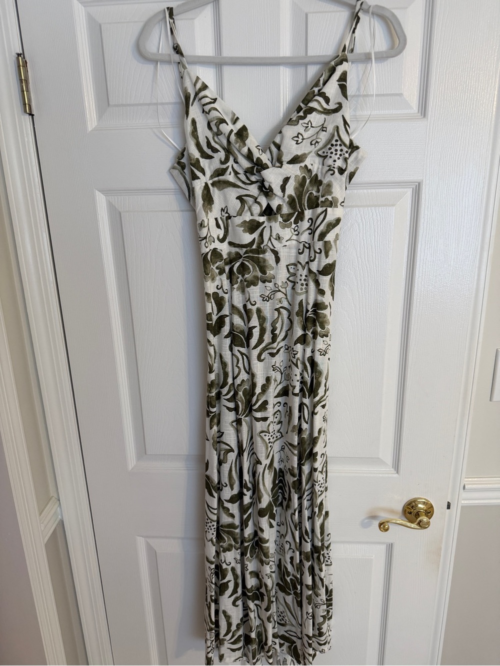 MSK Olive and White Floral Maxi Dress - V-Neck Spaghetti Straps